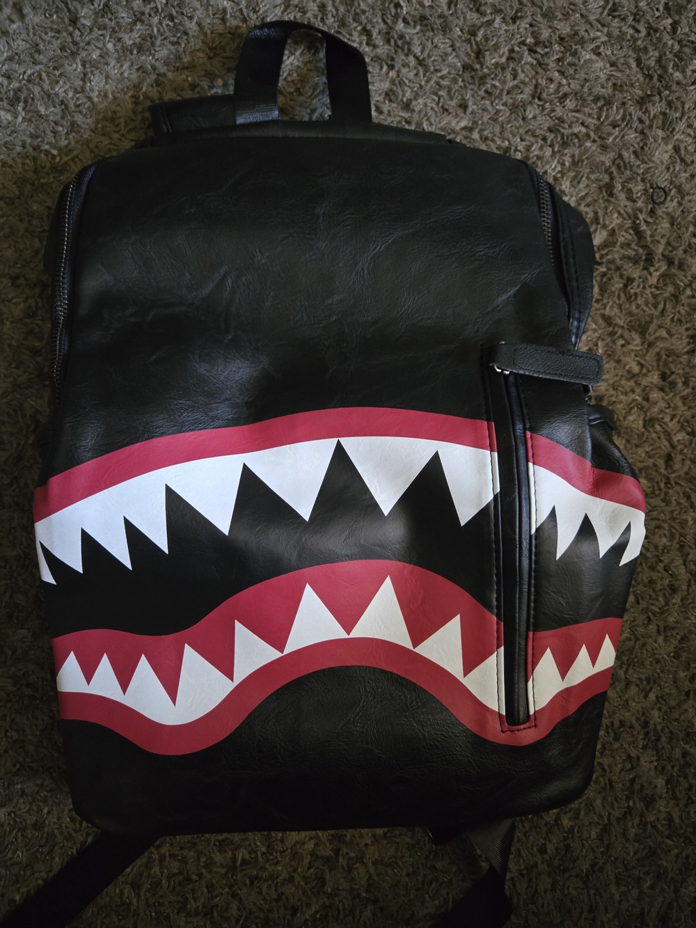 Men's Black Backpack with Red & White Shark Graphic